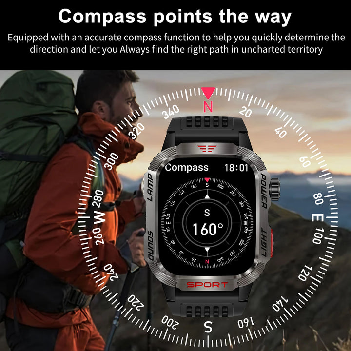 MISIRUN Smart Watch Men LED Flashlight Compass Altitude Air Pressure 100+ Sport Mode Fitness Tracker Outdoor Military Smartwatch