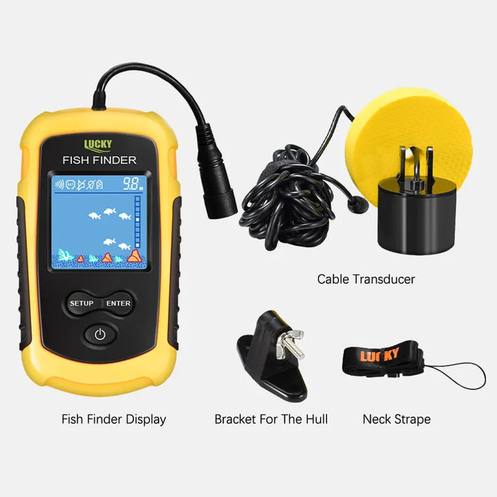 Portable Sonar Fish Finder – 100M Depth with Alarm & Transducer