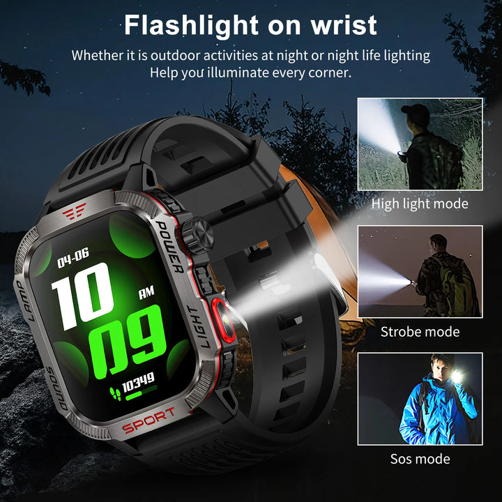 MISIRUN Smart Watch Men LED Flashlight Compass Altitude Air Pressure 100+ Sport Mode Fitness Tracker Outdoor Military Smartwatch