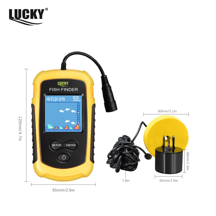 Portable Sonar Fish Finder – 100M Depth with Alarm & Transducer