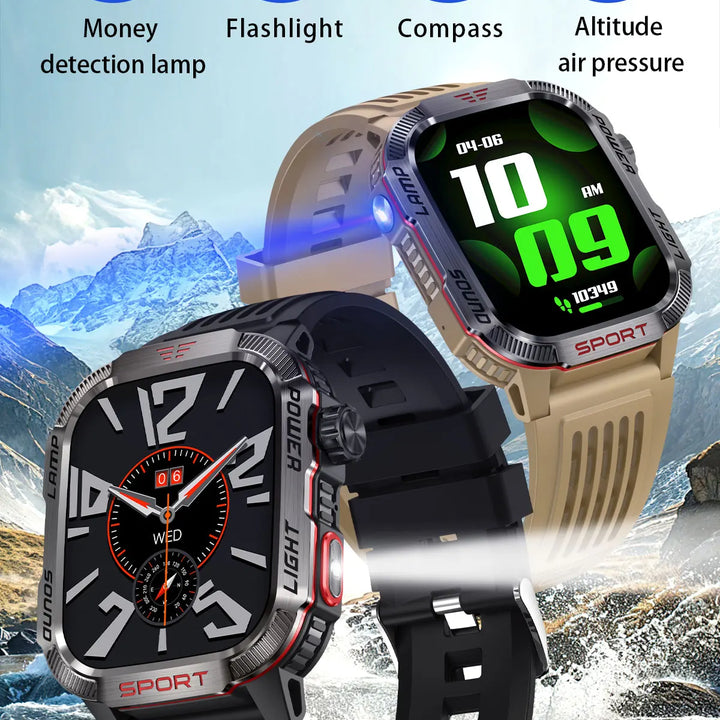 MISIRUN Smart Watch Men LED Flashlight Compass Altitude Air Pressure 100+ Sport Mode Fitness Tracker Outdoor Military Smartwatch