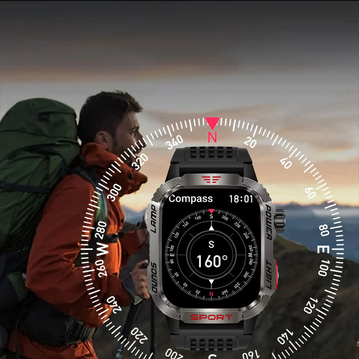 MISIRUN Smart Watch Men LED Flashlight Compass Altitude Air Pressure 100+ Sport Mode Fitness Tracker Outdoor Military Smartwatch
