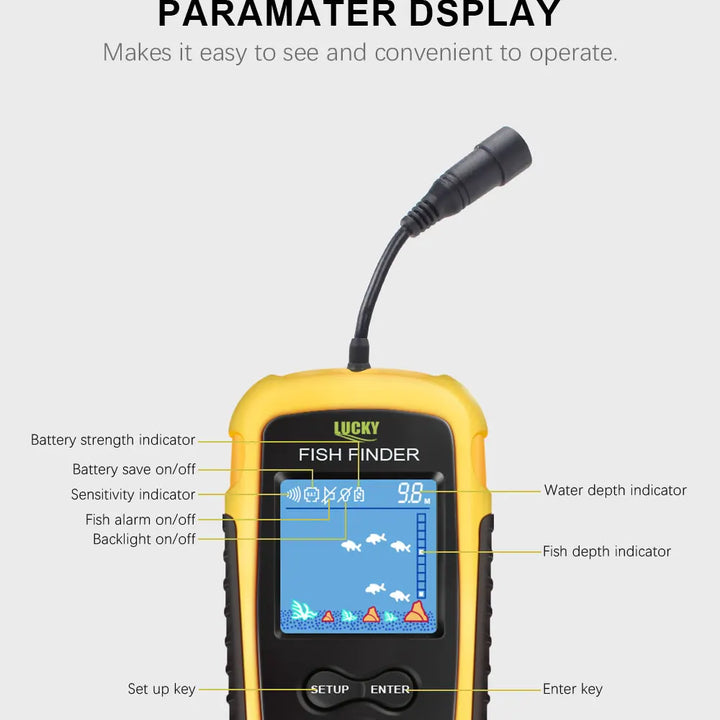 Portable Sonar Fish Finder – 100M Depth with Alarm & Transducer