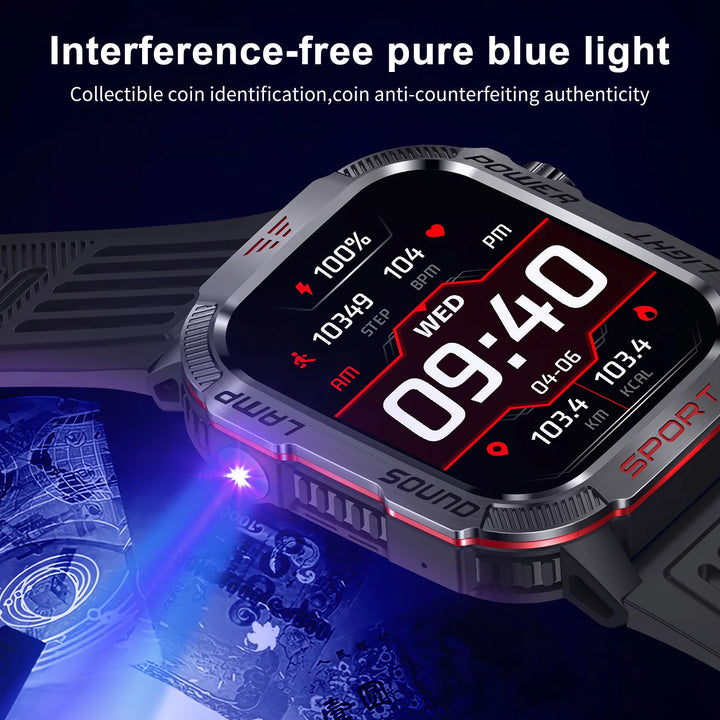 MISIRUN Smart Watch Men LED Flashlight Compass Altitude Air Pressure 100+ Sport Mode Fitness Tracker Outdoor Military Smartwatch