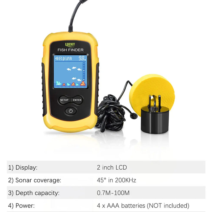 Portable Sonar Fish Finder – 100M Depth with Alarm & Transducer